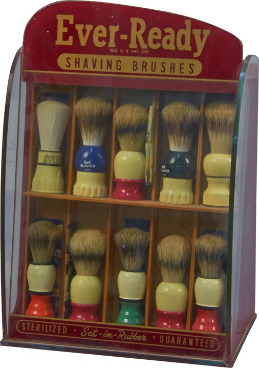 EverReady Shaving Brushes Glass & Wood Countertop Disp