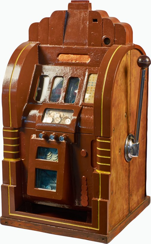 5 Cent Mills Novelty Extraordinary Slot Machine: 5 Cent Mills Novelty Extraordinary Escalator Bell Jackpot Slot Machine w/ skill stops c1933, Missing name plate, No key