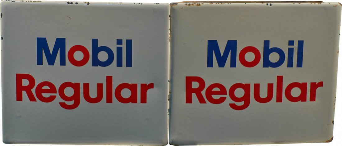 Lot Of 2 - Vintage "MOBIL REGULAR" Porcelain Gas Pump: Lot Of 2 - Vintage "MOBIL REGULAR" Porcelain Gas Pump Signs c1950's - each approx. 14" x 12"h