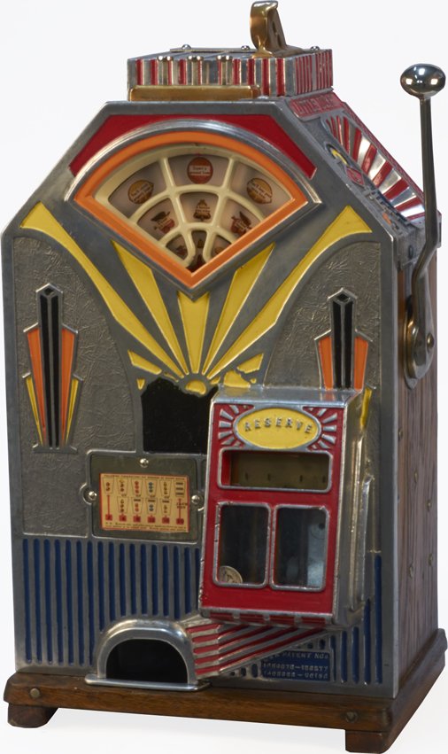 50 Cent O.D. Jennings Little Duke Triple Jackpot Slot: 50 Cent O.D. Jennings Little Duke Triple Jackpot Counter Three-Wheel Slot Machine, "Triple Duke", Reproduction fortune reels, Serial No. 17524, Works but missing skill stops c1933 w/ keys RARE Possibl