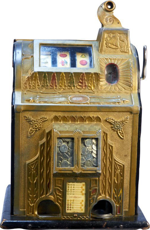 5 Cent Mills/Pace Double Jackpot "Star" Slot Machine: 5 Cent Mills/Pace Double Jackpot "Star" Gooseneck Bell Slot Machine, Sheffler Bros. reels, Serial No. 316H c1932 Works w/ key