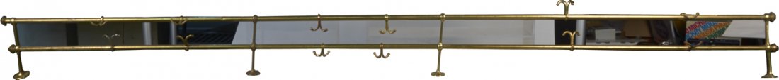Long Brass Pole Wall Mount Barber Shop Coat Rack: Long Brass Pole Wall Mount Barber Shop Coat Rack 2 rows, 12 hooks - approx. 8'-9" long x 9" w