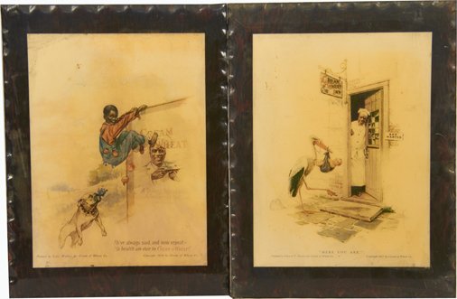 Lot Of 2 Early Cream O' Wheat Black Americana Ads: Lot Of 2 Early Cream O' Wheat Black Americana Advertisements In Frames: 1 - "Ah've always said, and now repeat - Ma health am due to Cream O' Wheat!" featuring boy & dog, Copyright 1916 by Leslie Wall