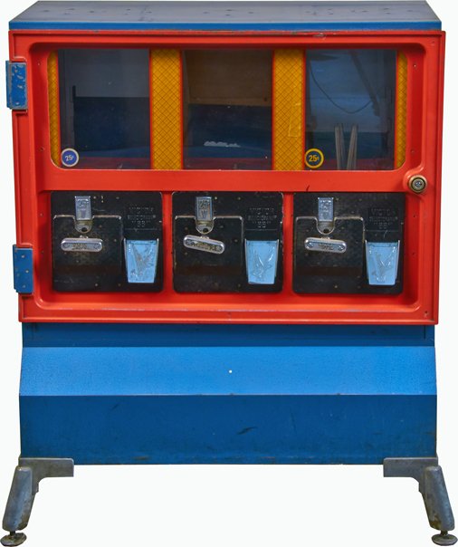 Lot Of 2 25 Cent Victor Selectorama "88" Vending: Lot Of 2 25 Cent Victor Selectorama "88" Triple Capsule Vending Machines w/ Feet, Red & blue w/ keys