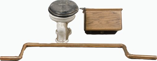 Antique Oak Wall Hanging Water Closet and Toilet: Antique Oak Wall Hanging Water Closet and Toilet w/ copper pipe