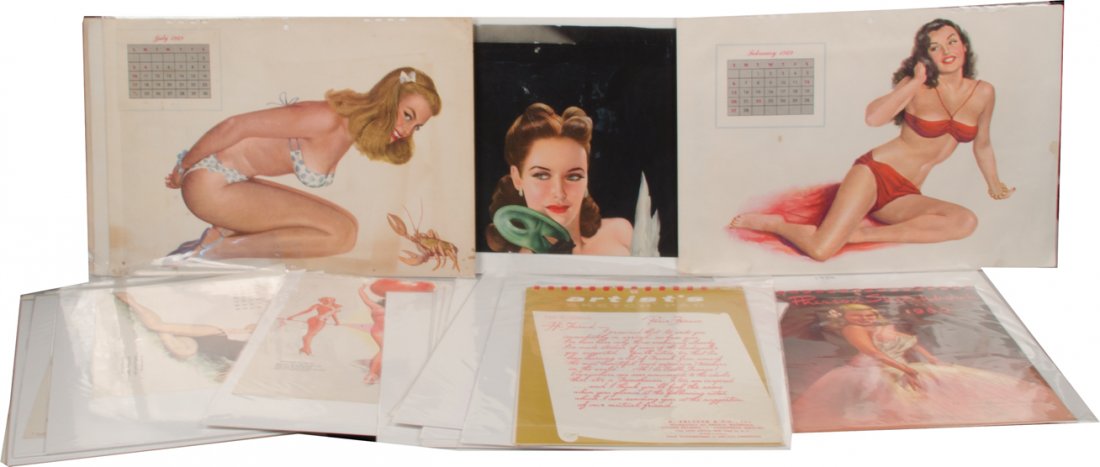 Lot of 1950s Pin-Up Calendars & Misc. Pin-Ups:: Lot of 1950's Pin-Up Calendars & Misc. Pin-Ups: 1 - Esquire Girl 1956 Special Deluxe Edition complete calendar, Art by Petty, 1 - The MacPherson sketchbook for 1950 complete calendar, Compliments of M