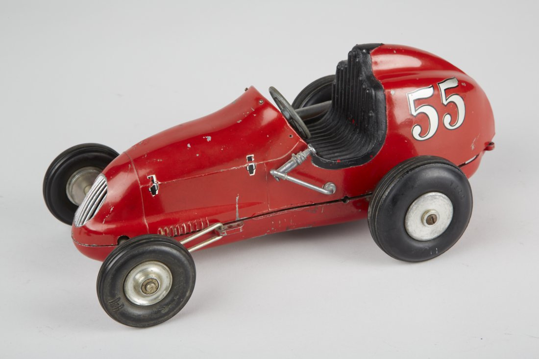 Ohlsson & Rice "Midget Racer 55" Aluminum Toy: Ohlsson & Rice "Midget Racer 55" Aluminum Toy Race Car c1940's, Los Angeles, Calif. w/ motor - 10"l