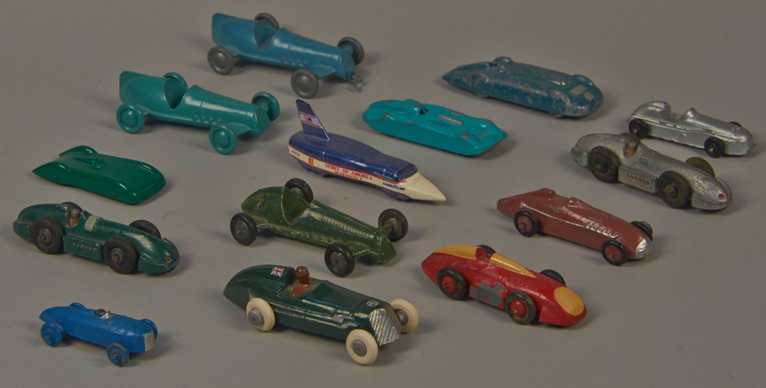 Lot of Misc. Die-Cast, Cast-Aluminum Small Scale Toy Ra: Lot of Misc. Die-Cast, Cast-Aluminum Small Scale Toy Race Cars, most Made In England, Various Styles