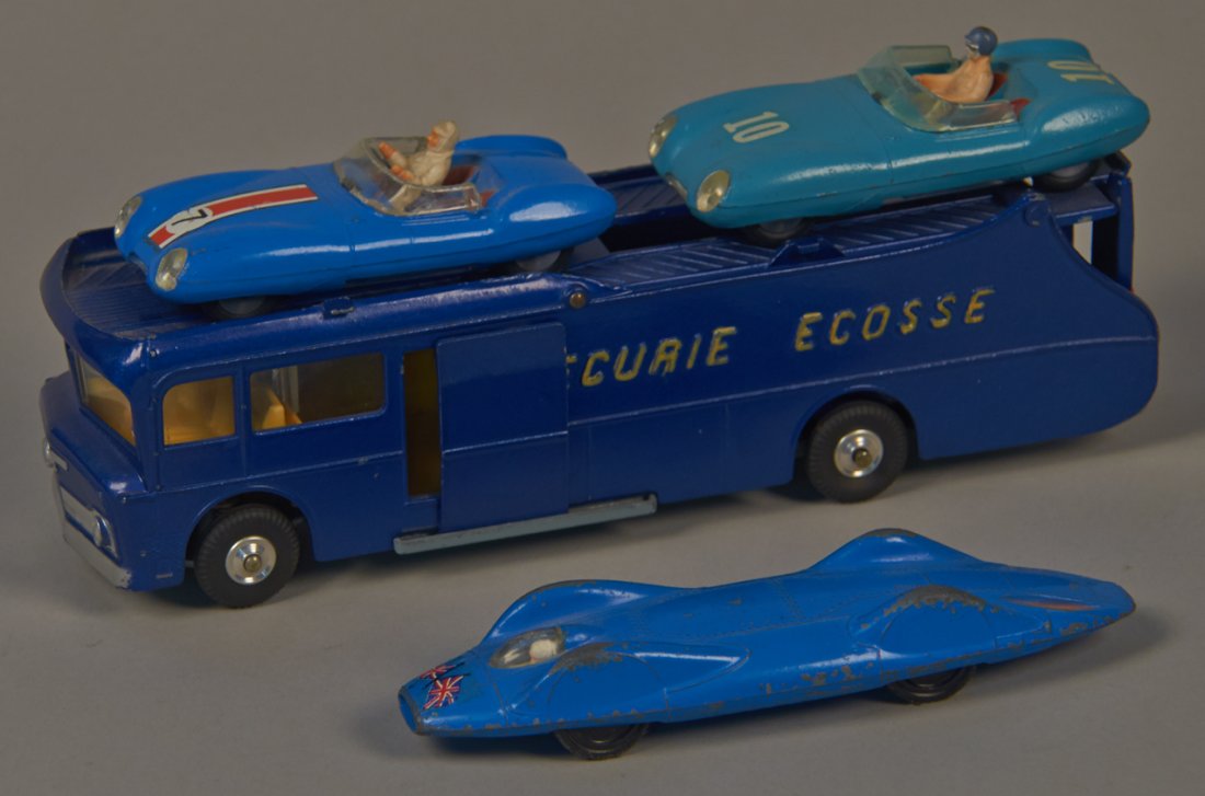 Lot of 4 - Corgi Toys Die-Cast Toy Vehicles, Made In Gr: Lot of 4 - Corgi Toys Die-Cast Toy Vehicles, Made In Great Britain: 2 - Lotus Mark II Lemans w/ drivers, 1 - No. 153 Proteus Campbell Bluebird & 1 - No. 1126 Ecurie Ecosse Racing Car Transporter