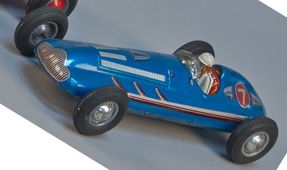 Litho. Tin No. 7 Toy Race Car, Made In Japan: Litho. Tin No. 7 Toy Race Car, Made In Japan, Friction w/. Black Rubber Tires - 11"l