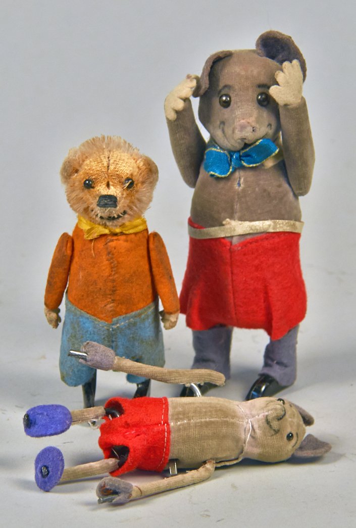 Lot of 3 Vintage Schuco Plush Wind-Up Animal Toys: Lot of 3 Vintage Schuco Plush Wind-Up Animal Toys, Schuco, Germany, 1 bear & 2 mice, Metal & cloth, 1 key fits & operates all - 4 - 5"h