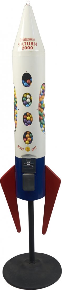 1 Cent Northwestern Saturn 2000 Gumball Vending Machine: 1 Cent Northwestern Saturn 2000 Rocket Ship Gumball Vending Machine On Stand c1961, Great condition w/ keys