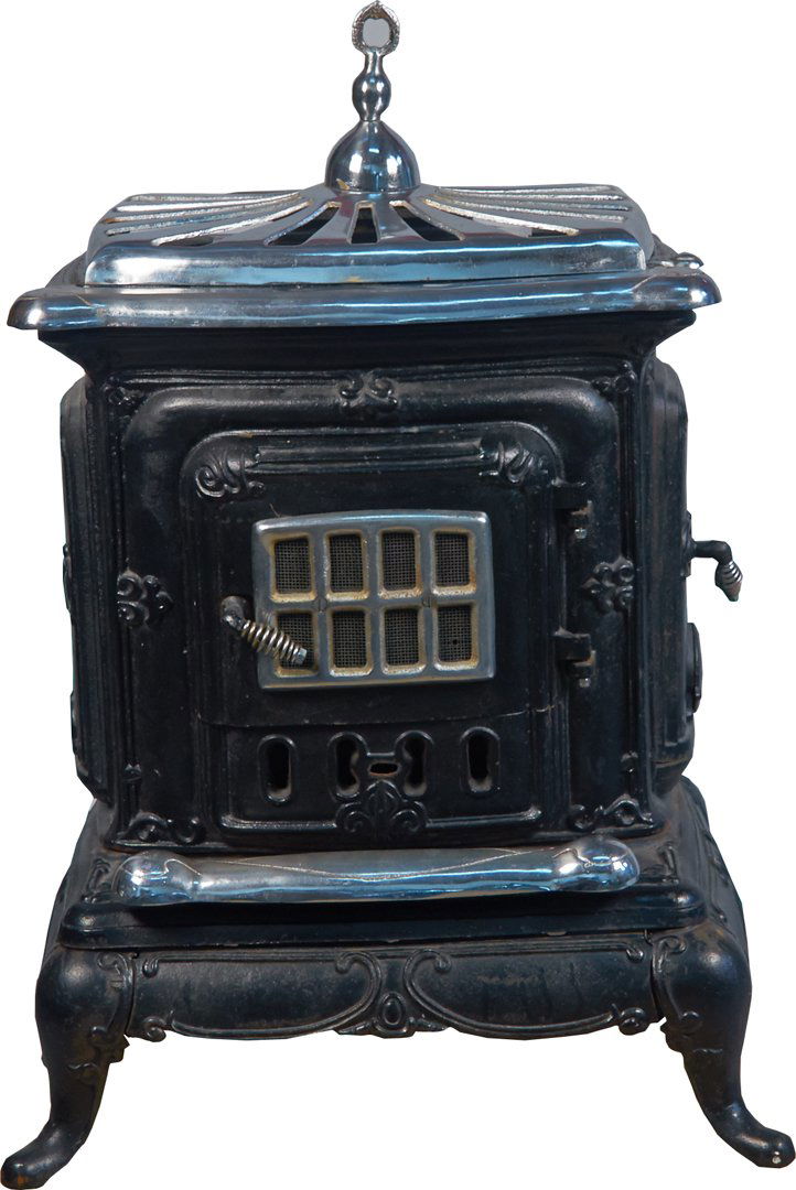 Antique Ornate Cast-Iron Parlor Stove w/ Nickel Top: Antique Ornate Cast-Iron Parlor Stove w/ Nickel Top, c1890's