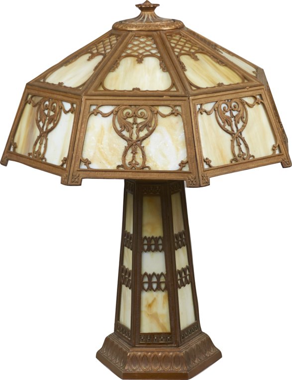 Vintage Table Lamp w/ Glass Panels on Base & Shade