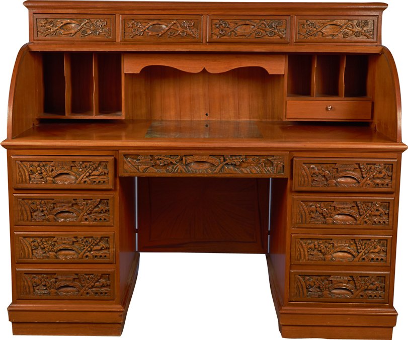 Large Fancy Carved Wood Roll Top Desk May 04 2014 Victorian