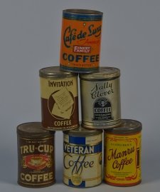 Lot of 6 - Misc. Coffee Tins, ncluding:: Lot of 6 - Misc. Coffee Tins, including: Veteran Coffee, Sally Clover Coffee, etc