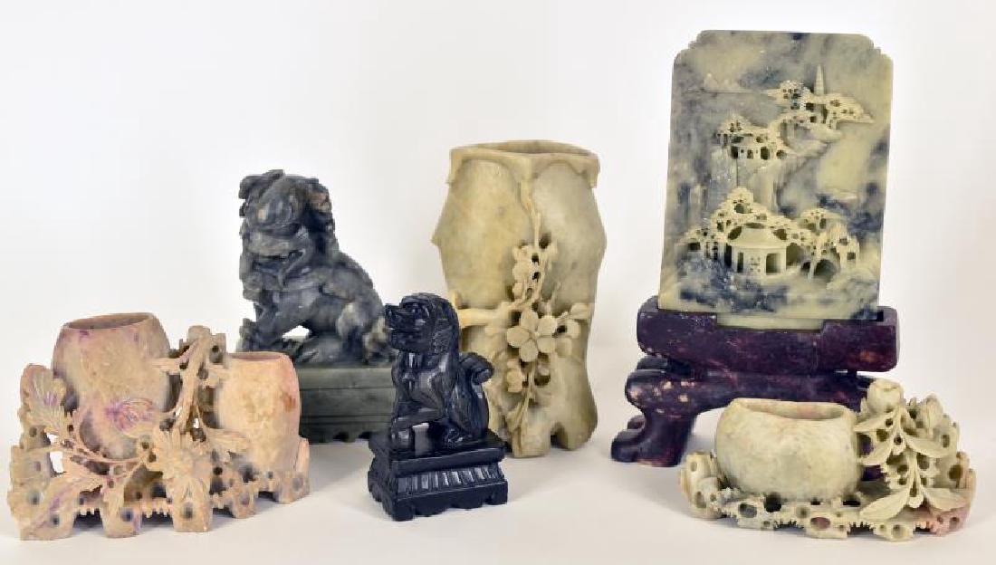 Asian Soapstone Carved Table Screen (1 of 3)