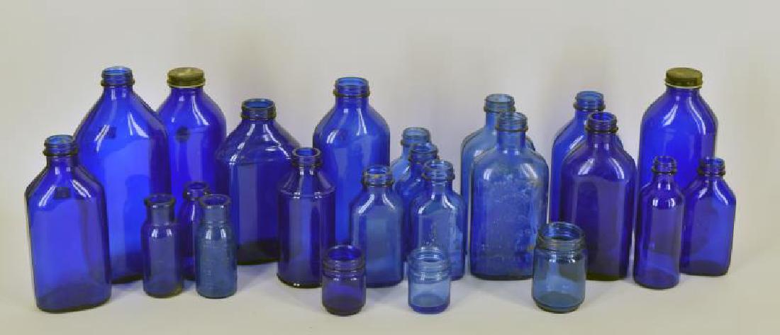 Collection Of Blue Bottles: Consisting Of Eight Phillips Milk Of Magnesia, Three Vicks Bottles, Three Bromo Seltzer Bottles, Seven Unmarked Bottles, And Two Halley's Md Bottles