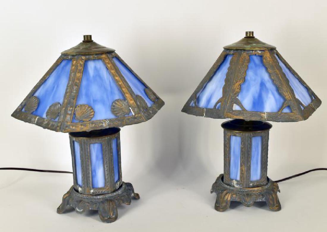 Two Blue Slide Glass Boudoir Lamps (1 of 3)