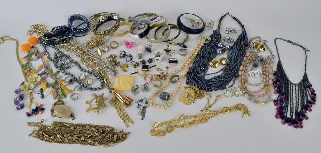 Collection Of Vintage Costume Jewelry: Includes Gray Pearls And Beads, Gold Bangles, Bracelets And More