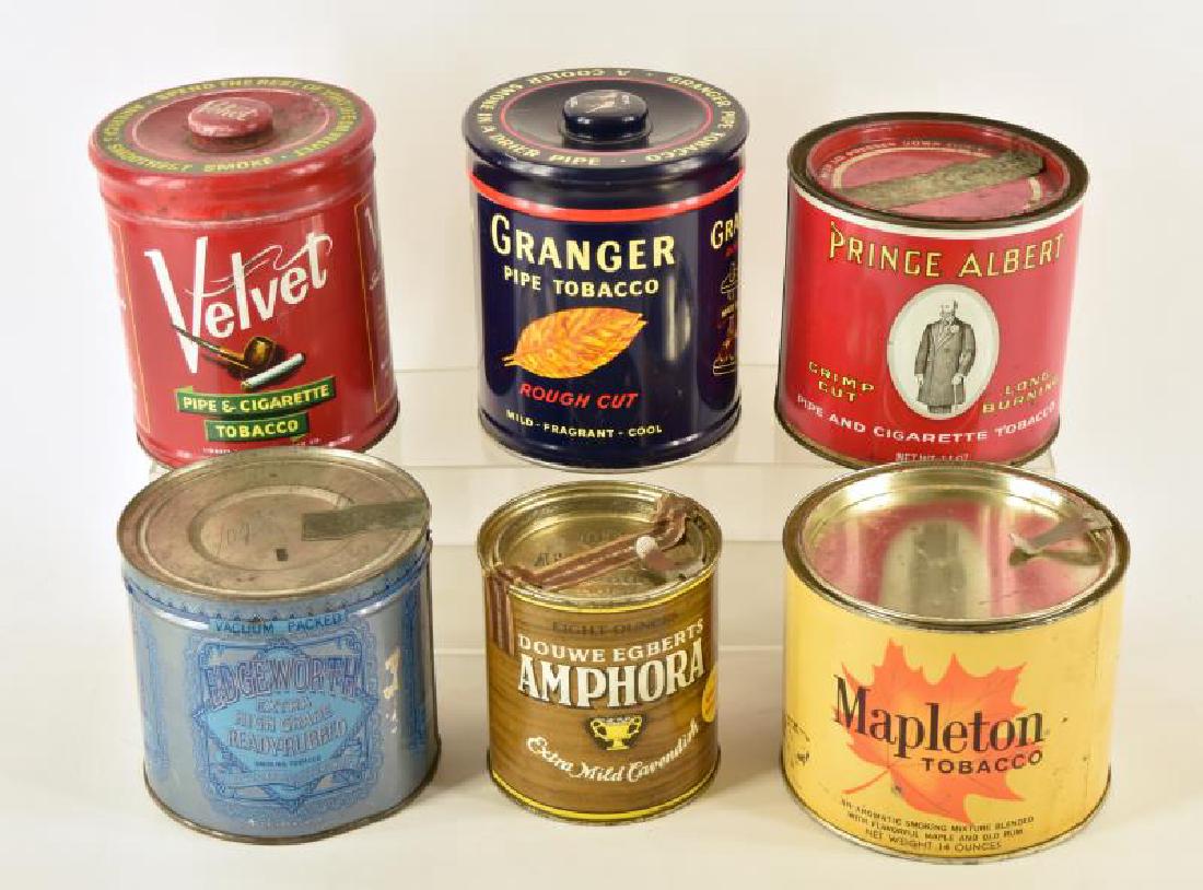 Collection Of Six Tobacco Tins: Consisting Of Velvet, Prince Albert,edgeworth, Douwe Egberts Amphora, Graner And Mapleton, Fairly Good Condition