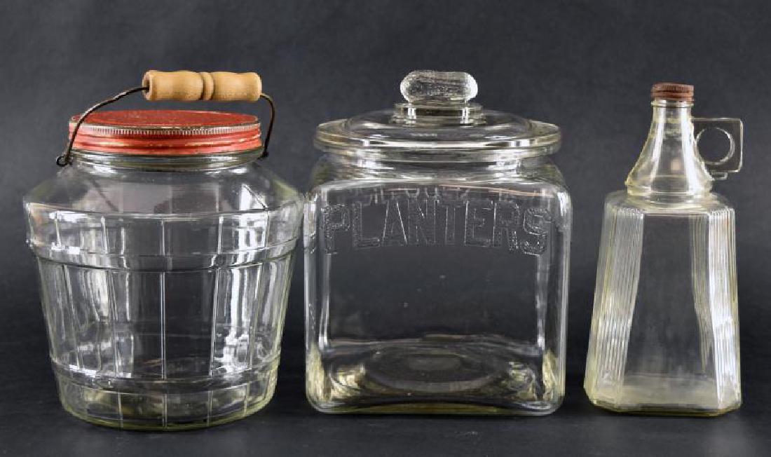 Planters Peanut Jars: Together With A Wood Bail Handle Jar And A Finger Hole Glass Jug