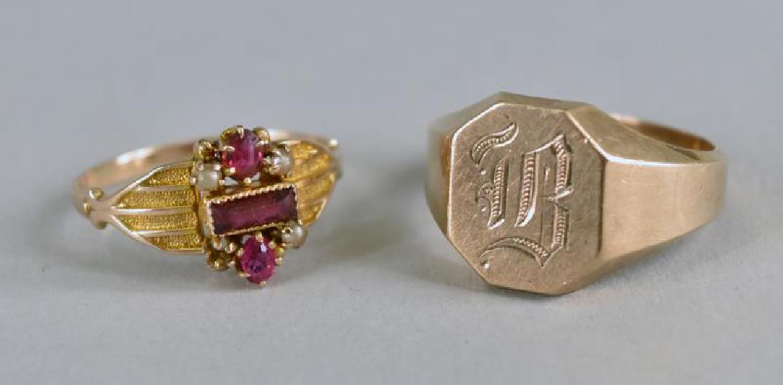 10k Yellow Gold Rings: The Monogrammed Ring Is A Size 8, The Spinel Ring Is A Size 6.75. Both Rings Have Been Acid Tested As They Have No Hallmarks