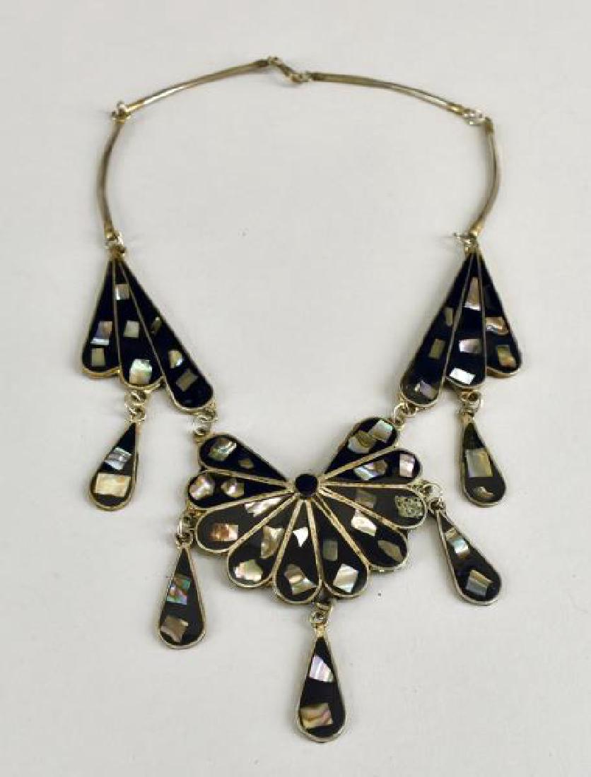 Alpaca Inlaid Necklace: Consisting Of Inlaid Black Onyx And Abalone. Marked Alpace Mexico
