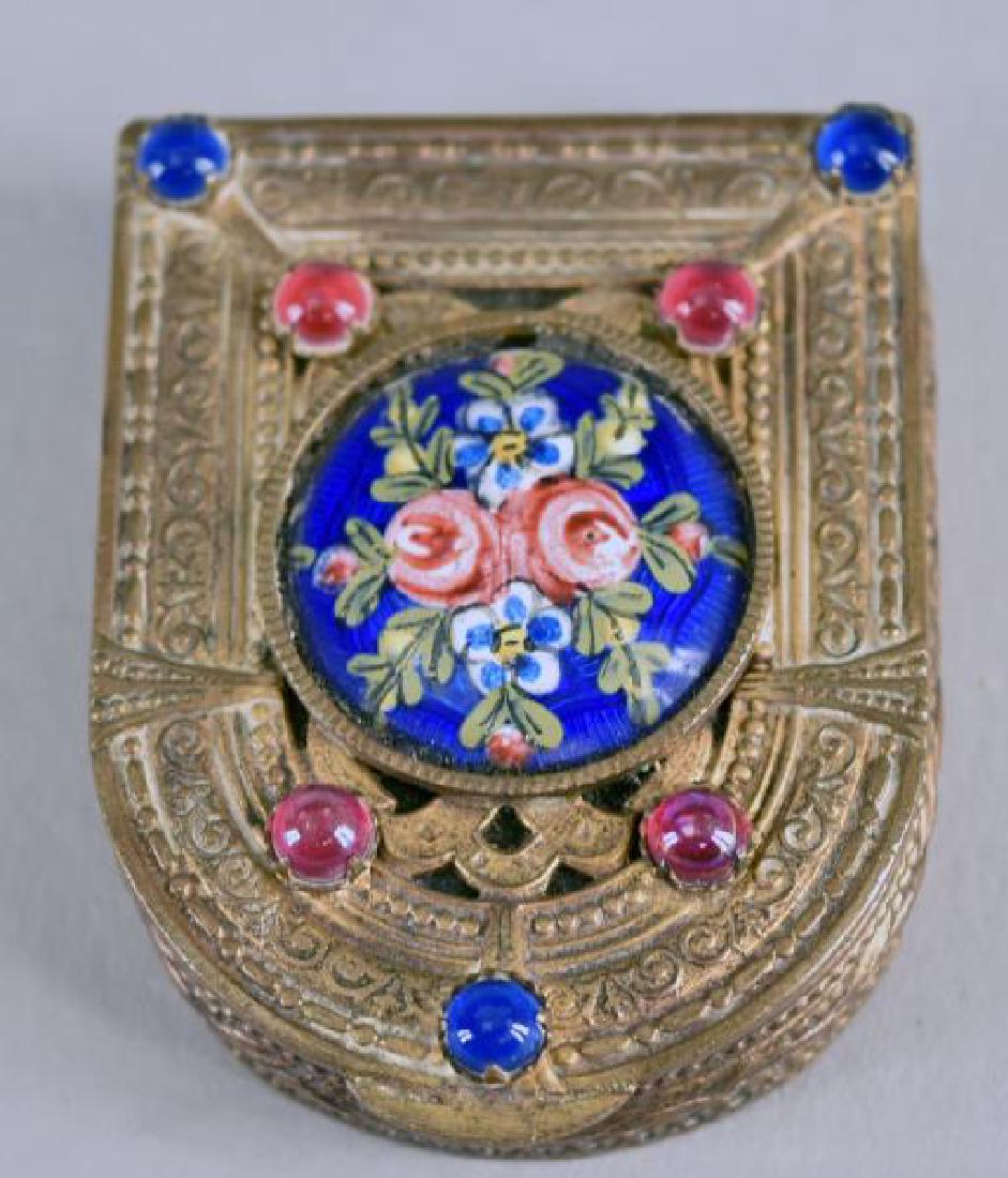 French Painted Enamel Compact: Marked Made In France, Measuring 1.75"x1.25"
