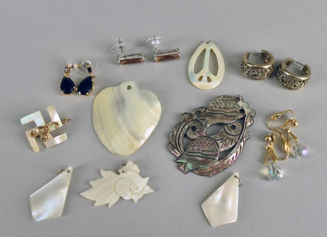 Group Of Abalone And Mother Of Pearl: Consisting Six Pendants, A Victorian Good Luck In, Together With Four Pair Of Contemporary Earrings