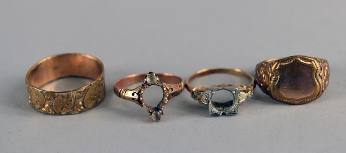 Two 10k Scrap Gold Rings: 4.2grams, Together With Two Rings That Maybe 8 Or 9k Gold. Acid Tested To 10k, None Of The Rings Have A Mark