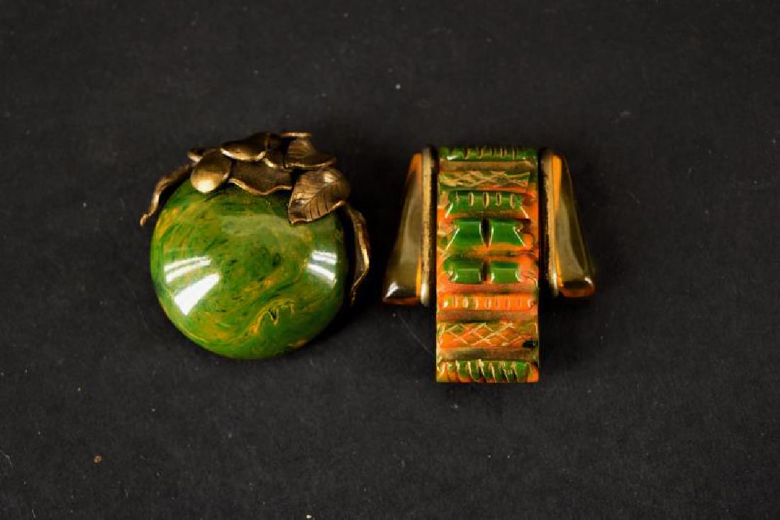 Two Bakelite Dress Clips: Both In Good Condition, No Hallmarks.