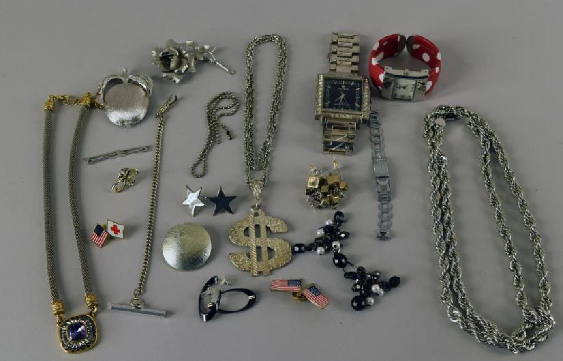 Group Of Silvertone Jewelry: Consisting Of A Pastelli Pin, 1920's Necklace, Hematite Earrings, Watches,scarf Clip, Etc.