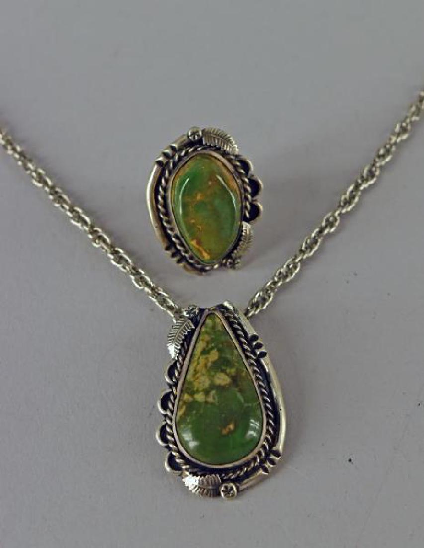 Native American Green Turquoise Necklace & Ring (1 of 3)