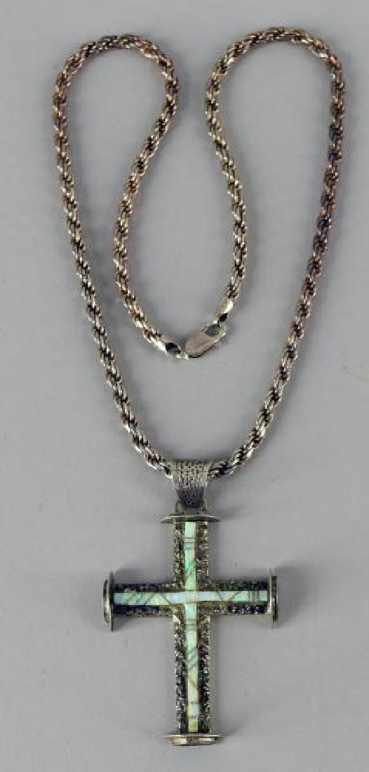 Sterling Silver Inlaid Opal Cross Necklace (1 of 3)