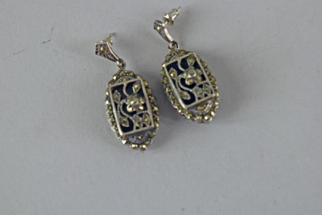Sterling & Marcasite Onyx Earrings: The Earrings Are Marked 925 And The Maker Hallmark Is A B In A Circle.