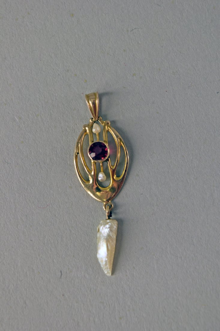 10k Yellow Gold Ruby & Pearl Victorian Lavaliere (1 of 2)
