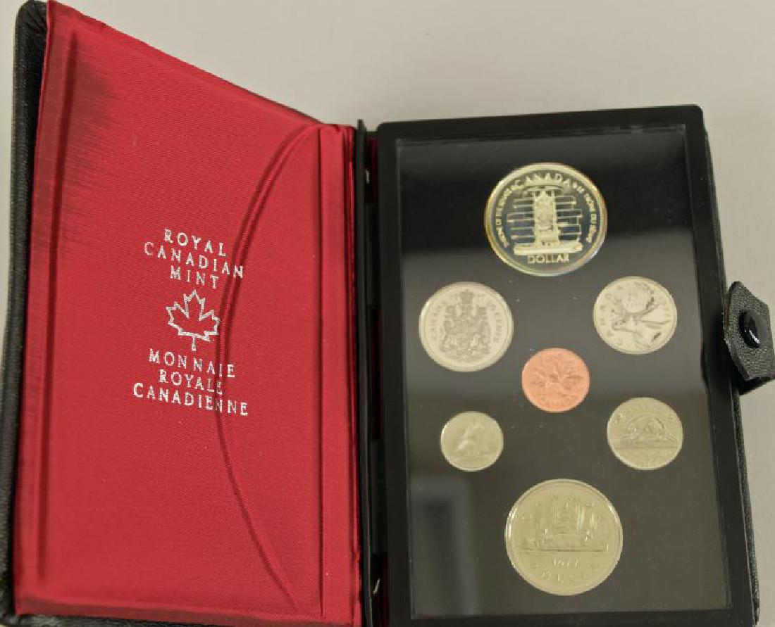 1977 Royal Canadian Mint Double Dollar Proof Set: Featuring Seven Coins, The Double $1 Set With One Of The Dollars 50% Silver, In The Original Cases.