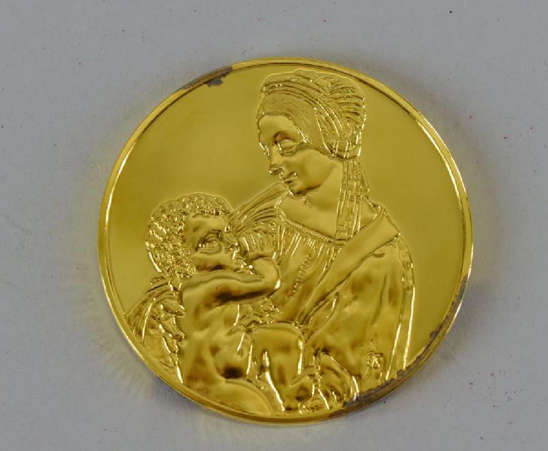 1974 Madonna Litta Gold Over Sterling Medallion: The Genius Of Leonardo Da Vinci..24k Gold Plate, 2 Oz Sterling Silver Medallion. The Very Highest Quality Medallions... Struck By John Pinches In Gold Plated Hallmarked Sterling Silver, And Issued Aro