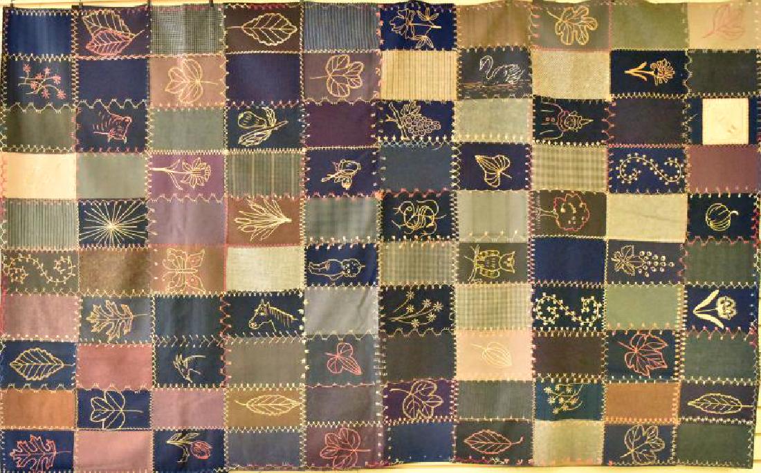 Antique Embroidered Coverlet Harry Coveleski Patch: This Is A Hand Embroidered Wool And Silk Coverlet With An Original Harry Coveleski Patch. Beautifully Embroidered Flowers, Birds, Trees, Clown, Fruit And Many More. The Coverlet Measures 82x52, The Ed