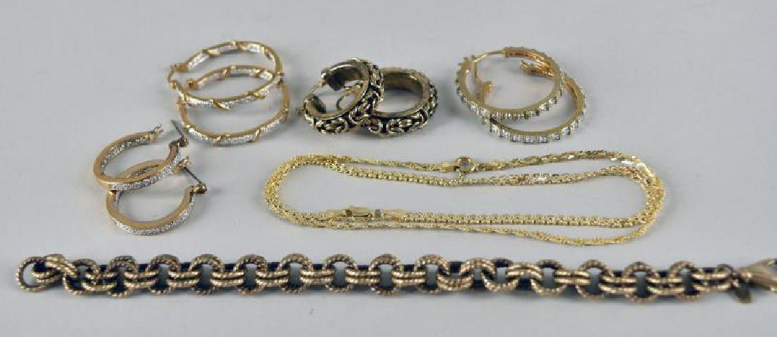 Group Of Sterling Vermeil: Consisting Of Chain Link Bracelet, Two Ankle Bracelets And Four Pairs Of Earrings.
