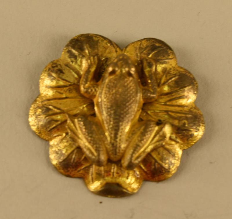 Miriam Haskell Frog Pin: Featuring A Goldtone Frog On A Lily Pad Pin, Marked Miriam Haskell. The Pin Measures 1.5".
