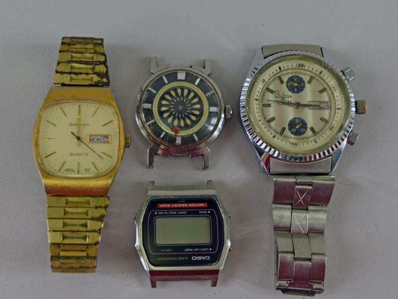 Group Of Men's Watches: Featuring A Ernest Borel Incadtar, A Bulova, An Armitron And A Casio. Unknown Working Condition, Heavily Used.