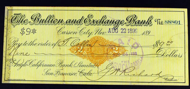 Carson City, Nv- Bullion And Exchange Bank $9 1899 (1 of 5)
