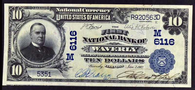 1902 $10 Waverly Illinois National Currency (1 of 6)