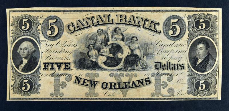 1800's $5 Canal Bank Obsolete Note (1 of 6)