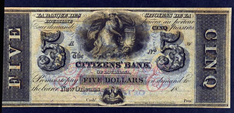 1800's $5 Citizens' Bank Obsolete Note (1 of 6)