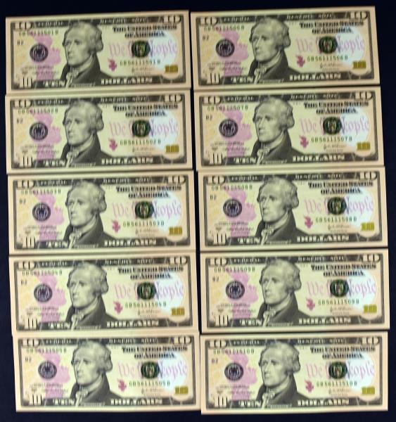 10-2004 $10 Consecutive Federal Reserve Notes (1 of 6)