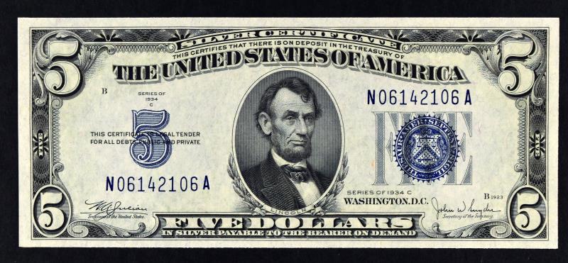 1934 C $5 Silver Certificate (1 of 6)