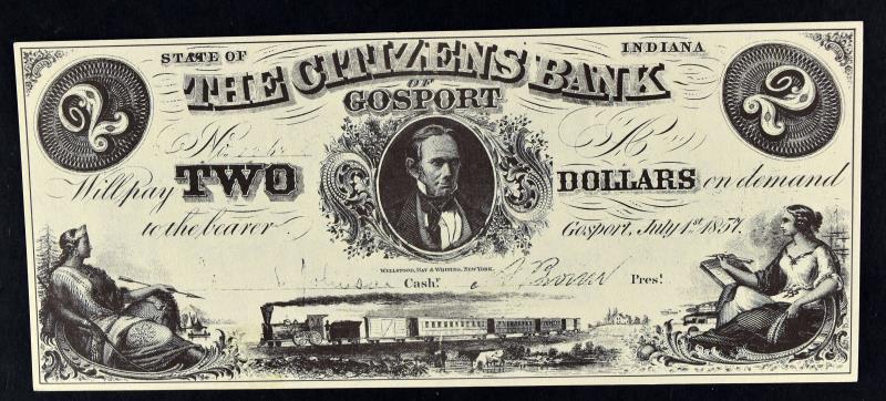 1800's $2 Gosport Indiana Bank Obsolete Note (1 of 6)